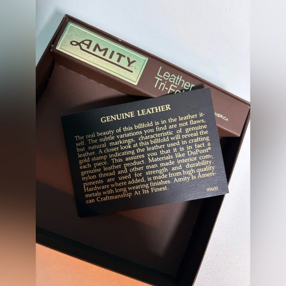 Amity Tri Fold Elegant Brown Leather Wallet Vintage - Picture 5 of 5